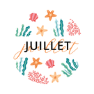 Juillet en été avec étoiles de mer et coraux